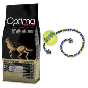 12kg Optimanova Adult Adult Mobility csirke & rizs száraz kutyatáp+KONG SqueakAir Ball kötéllel kutyajáték ingyen
