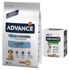 7,5kg Advance Mini Light száraz kutyatáp+360g Dental Mini Sticks ingyen!