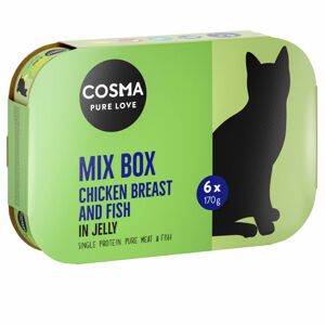 6x170g Cosma Original aszpikban nedves macskatáp - Vegyes csomag (csendes-óceáni & skipjack tonhal, csirke, lazac)