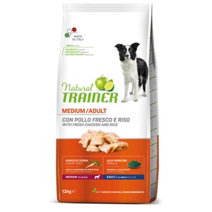 12kg Natural Trainer Medium Adult csirke, rizs & aloe vera száraz kutyatáp