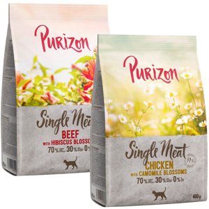 2x400g Purizon száraz macskatáp vegyes próbacsomagban- Single Meat csirke & kamillavirág + marha & hibiszkuszvirág