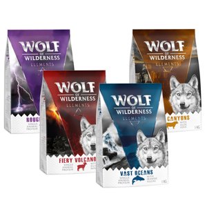 Wolf of Wilderness - vegyes próbacsomag "Elements" bárány, kacsa, marha, hal (4 x 1 kg)
