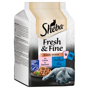 12x50g Sheba Fresh & Fine halválogatás szószban nedves macskatáp