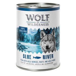24x400g Wolf of Wilderness nedves kutyatáp- Blue River hal