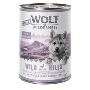 6x400g Little Wolf of Wilderness Wild Hills Junior kutyatáp - Kacsa & borjú