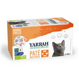 Yarrah Bio pástétom tálcás nedves macskatáp 8 x 100 g vegyes csomagban