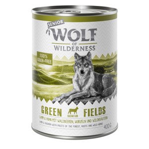 24x400g Wolf of Wilderness Senior Green Fields - bárány nedves kutyatáp