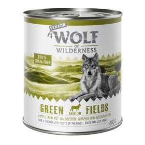 6x800g Wolf of Wilderness Senior nedves kutyatáp - Green Fields - bárány & csirke