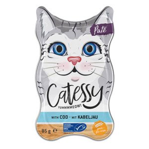 18x85g Catessy tálcás paté tőkehal falatkákkal nedves macskatáp