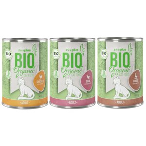 12x400g zooplus Bio konzerv nedves macskatáp- Vegyes próbacsomag 3 bio változattal