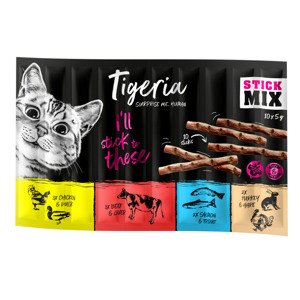 10x5g Tigeria Sticks macskasnack- Mix I: csirke & kacsa, pulyka & nyúl, lazac & pisztráng, marha & máj