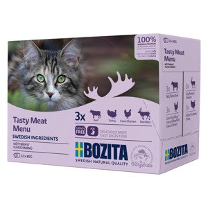 24x85g Bozita falatok szószban, tasakos nedves macskatáp- Vegyes csomag: húsmenü (4 változat)
