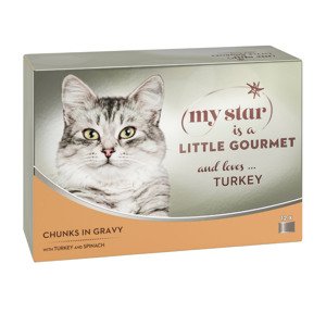 12x85g My Star falatok szószban Gourmet konzerv nedves macskatáp- Pulyka & spenót