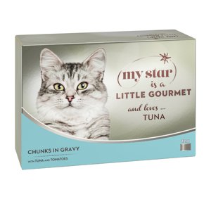 12x85g My Star falatok szószban Gourmet konzerv nedves macskatáp- Tonhal & paradicsom