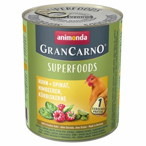 24x800g Animonda GranCarno Adult Superfoods nedves kutyatáp- Csirke + spenót, málna, tökmag